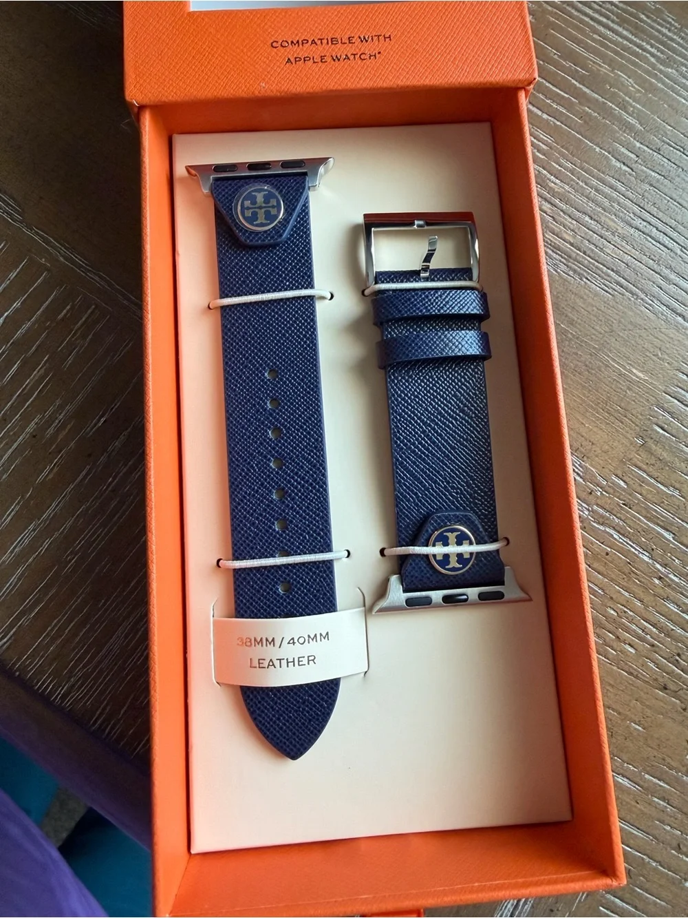 Tory Burch Navy Leather Apple Watch Band